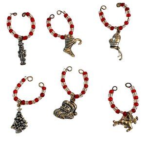 Set of 6 Christmas Holiday Metal Wine Charms